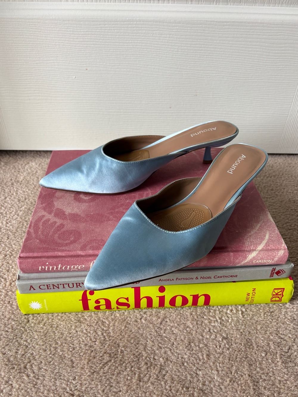 Abound Women's Pointed Toe Satin Mule Kitten Heels in Light Blue